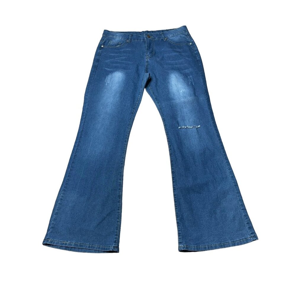 Womens Blue Denim Flared Jeans Size Large 88% Cotton & 12% Polyest